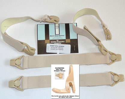 Holdup Bed Sheet Stay-Downs Short Quad USA Patented Plastic Gripper Clasps