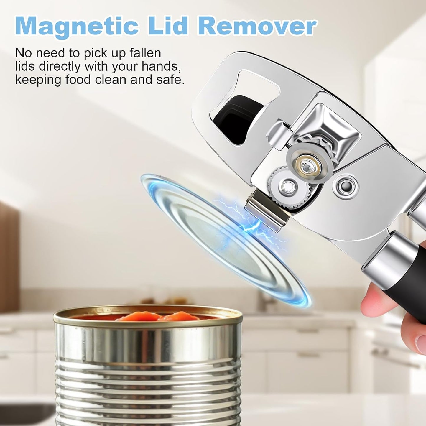 Can Opener Manual Heavy Duty Stainless Steel | with Magnetic Lid Lifter, Sharp Cutting Wheel, Soft Ergonomic Handle, Oversized Turn Knob, Multifunctional Kitchen Tool