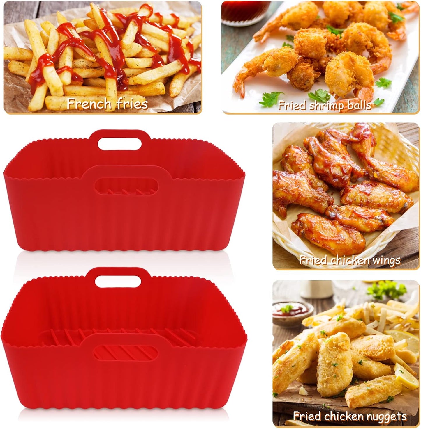 WMKGG Silicone Air Fryer Liners, 2PCS Air Fryer Silicone Liners | Reusable Rectangular Non-Stick Basket Accessories for Ninja Foodi Dual DZ201/DZ401 8-10QT