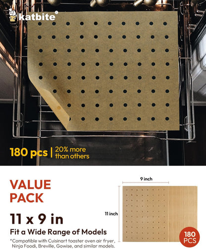 Katbite 160pcs Air Fryer Parchment Paper Liners, Perforated 9x11 Inch | Disposable air fryer paper liners, nonstick perforated for airflow, fit air fryer/toaster oven, Cuisinart & Ninja Foodi