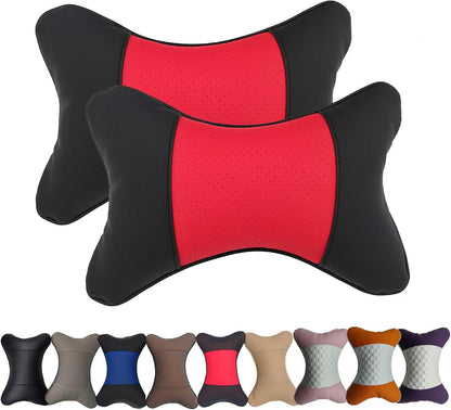 2 Packs Car Neck Pillows, Dual-Side PU Leather Car Headrest with Fiber Filling, Universal Soft Neck Support Pillow for Car, Home & Office (Black)