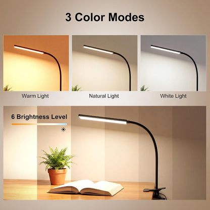 Vansuny Clip on LED Desk Lamp, Eye-Caring USB Reading Light for Home Office