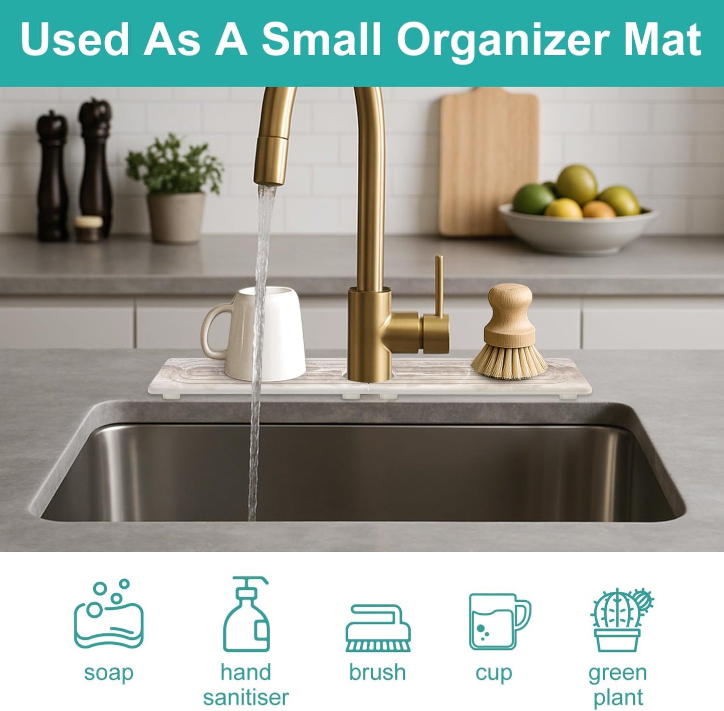 Fast Dry Stone Faucet Mat for Bathroom Sink Kitchen Counter Marble Trays | Small Diatomite Sink Splash Guard White Absorbent Tray Counter Quick Drying Stone Kitchen Diatomaceous Earth Around Faucet