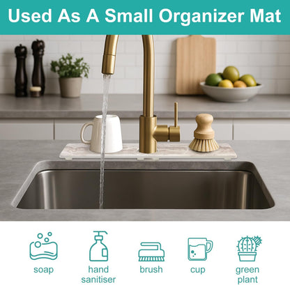 Fast Dry Stone Faucet Mat for Bathroom Sink Kitchen Counter Marble Trays | Small Diatomite Sink Splash Guard White Absorbent Tray Counter Quick Drying Stone Kitchen Diatomaceous Earth Around Faucet