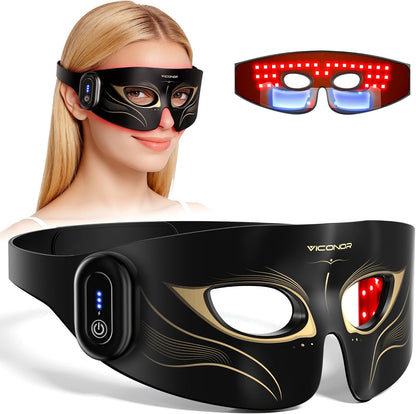 Viconor Red Light Therapy for Eyes, Infrared Red Light Therapy for Eye Bag | 630nm Red Light & 850nm Infrared Red Light Therapy Device for Wrinkles, Red Light Eye Mask with Rechargeable Remote