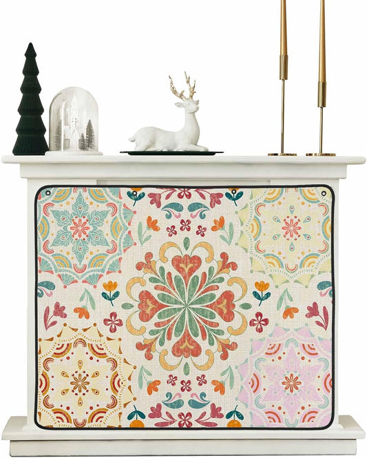 Magnetic Fireplace Cover Black Turkish Pattern Fireplace Screen Decorative Vintage Abstract Flower Insulation Fireplaces Blocker Save Energy Fireplaces Draft Stopper Covers for Living Room 36x30