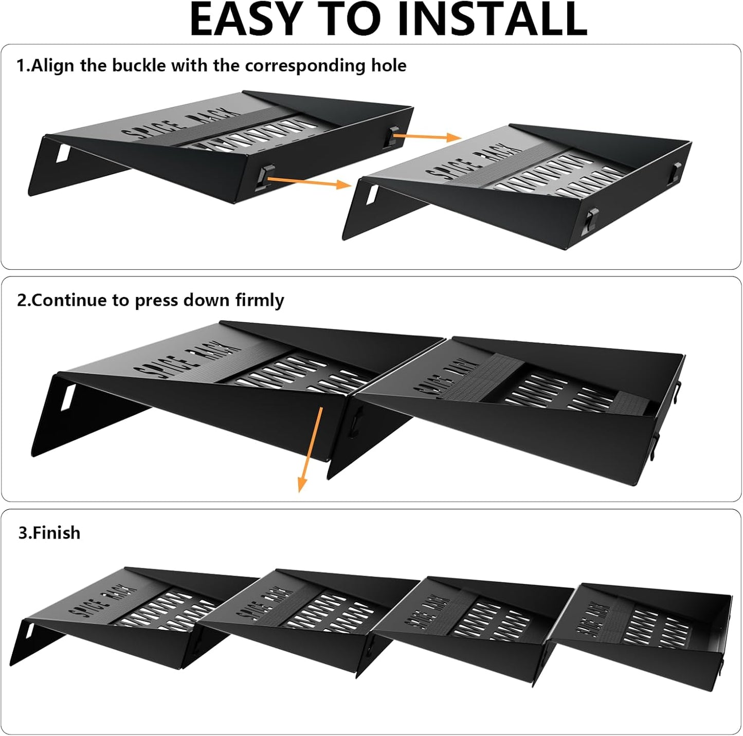 RCHYFEED 4 Pack Spice Drawer Organizer (Need 3.5" Deep Drawer) | Non-Slip Drawer Spice Rack Free Combination, Adjustable Spice Rack Drawer Insert, Spice Organization for Drawer