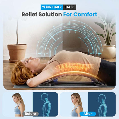 Spine Decompression Back Stretcher with Massage Ball - 3 Level Adjustable | Back Cracker Board for Lower Back Comfort - Posture Support and Scoliosis Aid for Home, Office & Gym