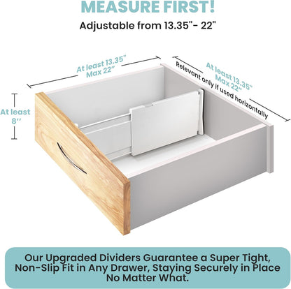 RAPTUROUS Adjustable Deep Drawer Divider – 6" Tall, Expandable 13-22", 4-Pack, Non-Slip Drawer Dividers for Clothes, Dresser, Kitchen & Office Organization (White)