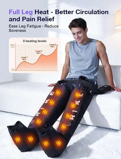 RIKE Leg Compression Massager with Heat for Circulation and Pain Relief FSA | [2026 Upgraded] 5 Chamber Full Leg Zipper Boots, 6 Modes & 3 Heat Levels, Air Recovery Massage for Athletes, Gift for Mom Dad