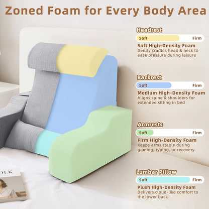 Foldable Reading Pillow for Sitting in Bed Adult, White/Grey, 19"