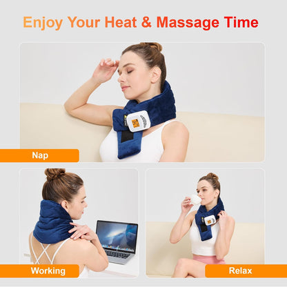 CAMECO 2-in-1 Cordless Neck Heating Pad & Massager for Pain Relief, 104℉-140℉ 5000mAh Battery Operated Heated Neck Massage Wrap for Women Men, Portable Cevical Heat Pad for Home Office Travel