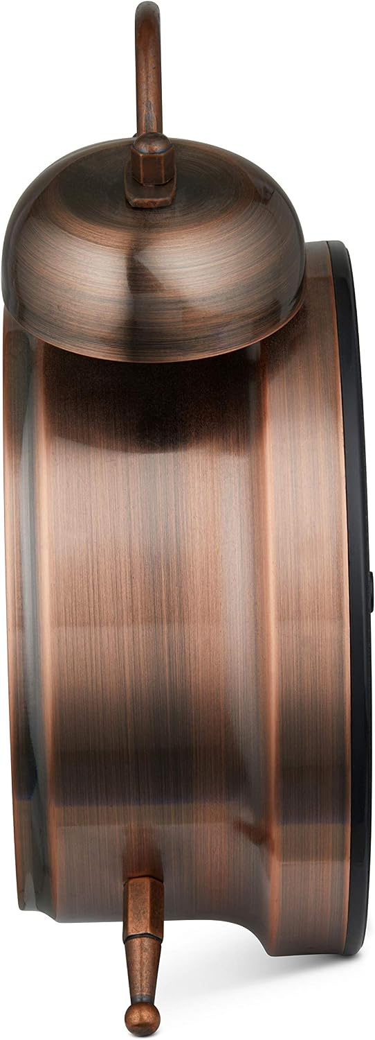 Bernhard Products Analog Alarm Clock 4" Twin Bell Vintage Navy Blue Silent Non-Ticking Quartz Battery Operated Extra Loud with Backlight for Bedside Table Desk, Retro Old Fashioned for Heavy Sleepers