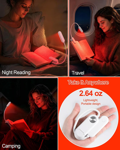 630nm Red Book Light for Reading at Night [1 Pack] - Zero Blue Light, Dimmable Reading Lights for Books in Bed, LED Book Lamp Clip on, Gift for Students Parents Nurse Studying Travel