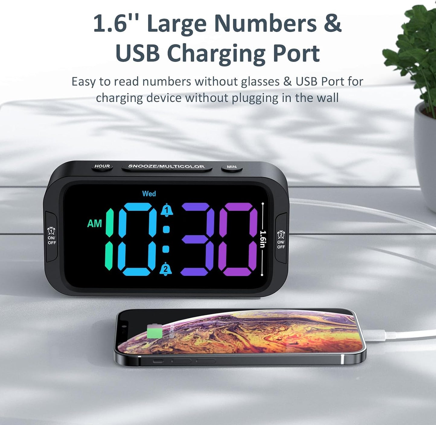 Odokee Digital Dual Alarm Clock for Bedroom with 0-100% Dimmable Display | Easy to Set Alarm Clock with Weekday/Weekend Mode - Loud Alarm for Heavy Sleepers with 5 Sounds Adjustable Volume - Blue