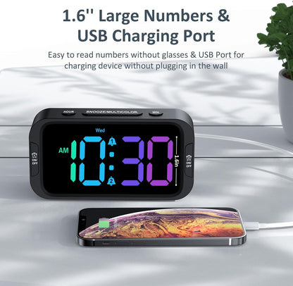 Odokee Digital Dual Alarm Clock for Bedroom with 0-100% Dimmable Display | Easy to Set Alarm Clock with Weekday/Weekend Mode - Loud Alarm for Heavy Sleepers with 5 Sounds Adjustable Volume - Blue