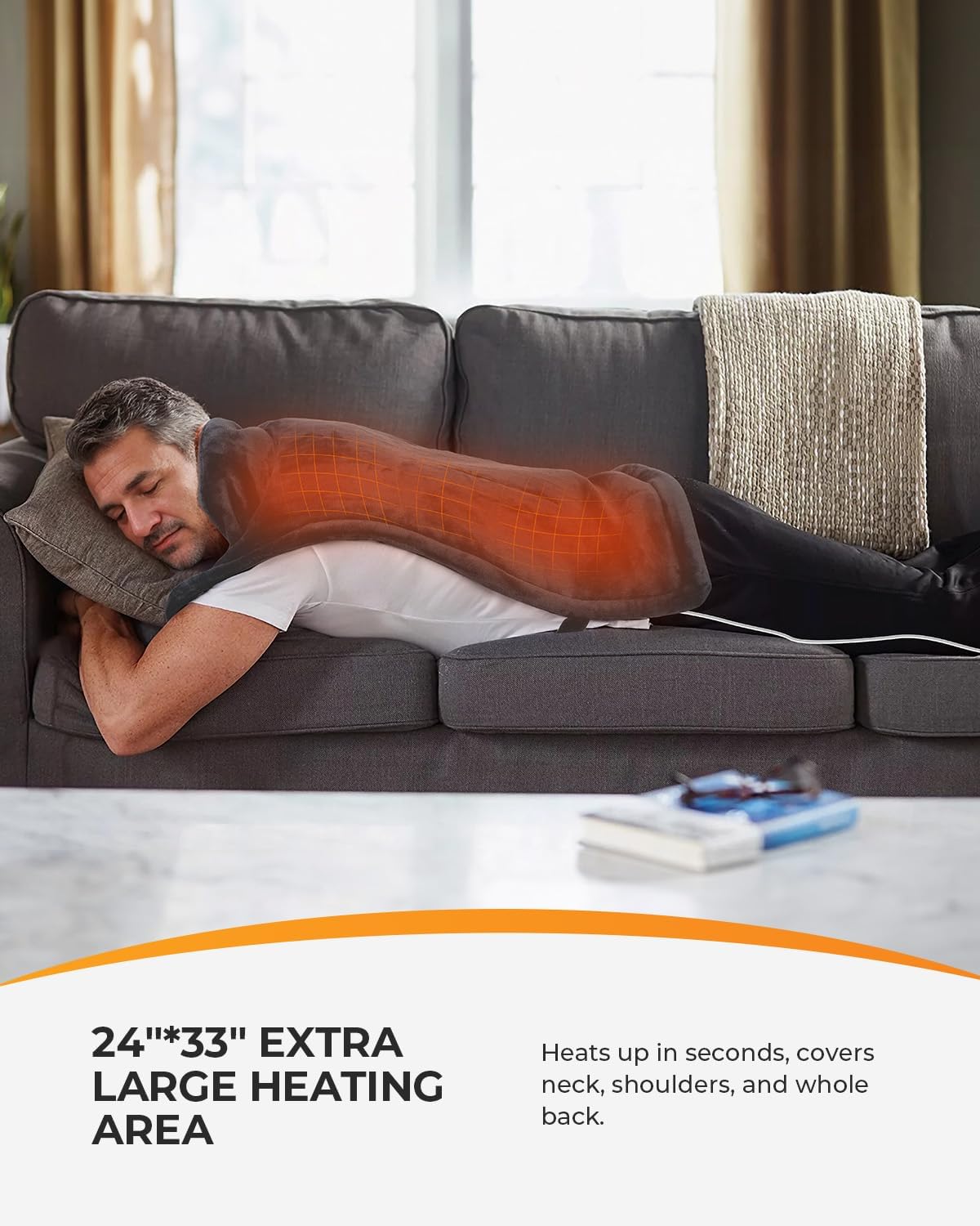CooCoCo FSA Eligible 24 x 33 in Heating Pad for Neck & Back | HSA Approved, Electric Neck & Shoulder Heat Wrap, Weighted Edges, 6 Heat Settings, 3 Timers, Auto-Off, ETL Certified
