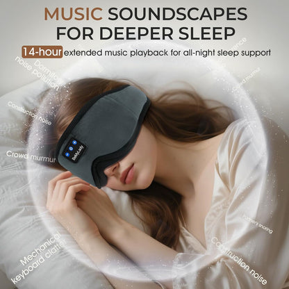 Bamboo Cotton Sleep Mask with Bluetooth Headphones, 100% Blackout, Grey