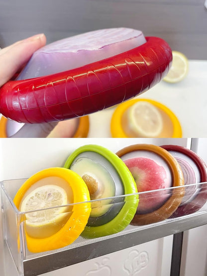 Silicone Avocado Saver Onion Storage, Set of 4 Reusable Fruit Containers for Fridge,Airtight Fresh Vegetable Keeper for Garlic, Onions, Lemon Freshness Box