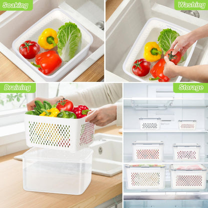 8 Pieces Fruit Storage Containers for Fridge with Lids and Strainer | 4Pack Fruit Containers for Fridge, Fresh Produce Saver Keeper for Vegetable Fruit Salad, BPA Free Organizer for Refrigerator