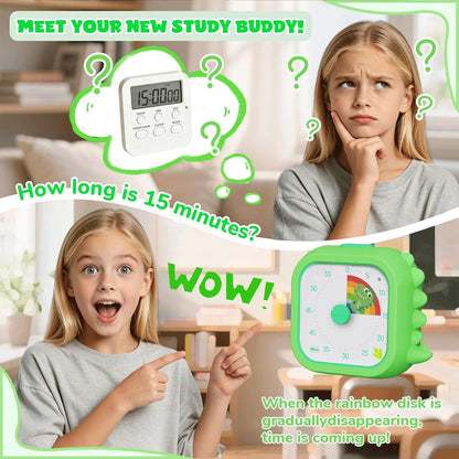 Owliwise Visual Timer for Kids, 60 Minute Countdown Timer with Silent Operation, Cute Pomodoro Rainbow Disk Time Management Tool for Classroom and Home Study, for Kids Desk, Office Desk and Meetings