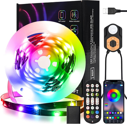 Motion Sensor LED Light Strip 19.68ft 3M*2 Sets Under Bed Lights |3 Modes |Music Sync |Timer | RGB Color Changing |Remote & App Control |Dimmable Motion Activated LED Night Light for Bedroom Cabinet
