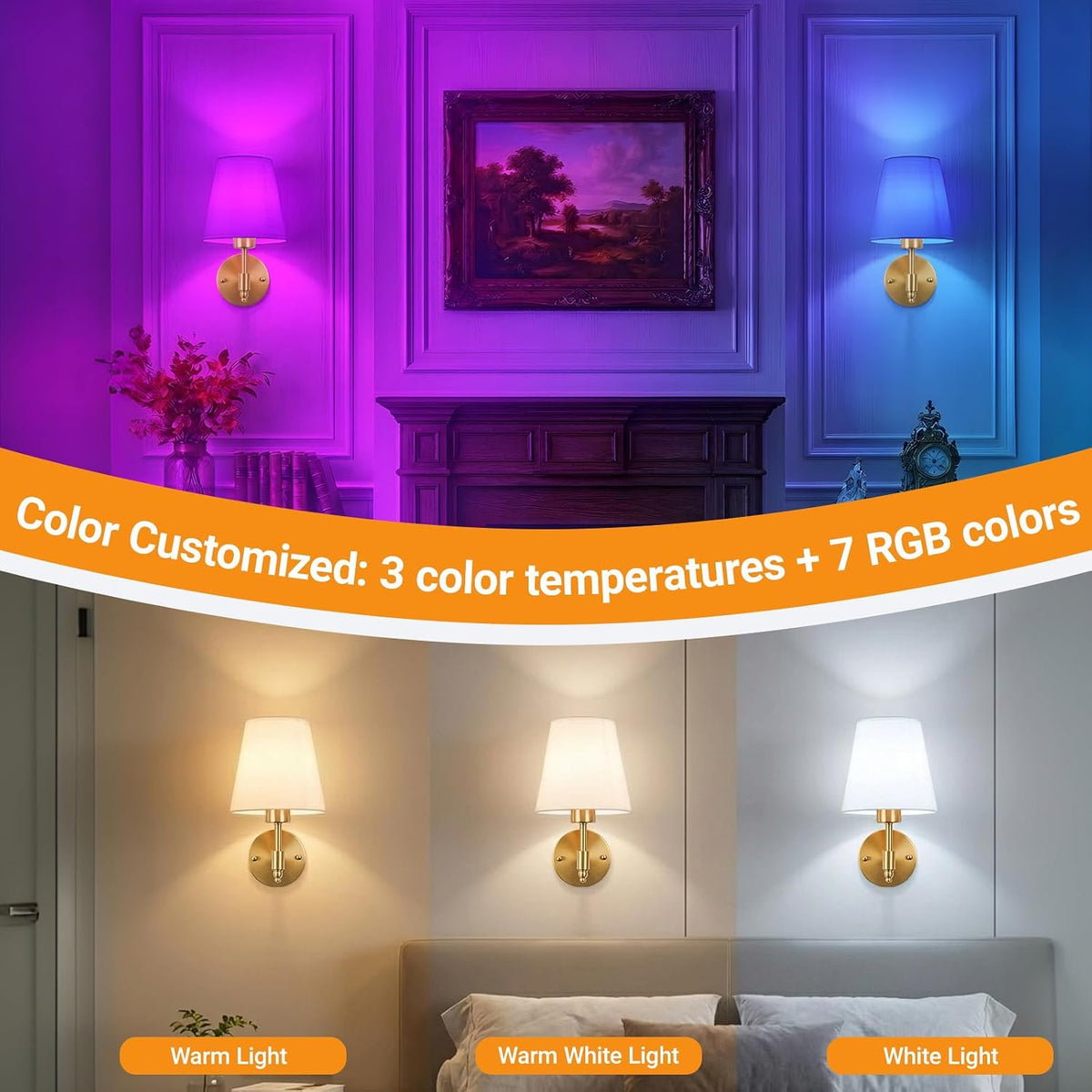 Nekhung Battery Operated Wall Sconce, Peel and Stick Sconces Set of 2