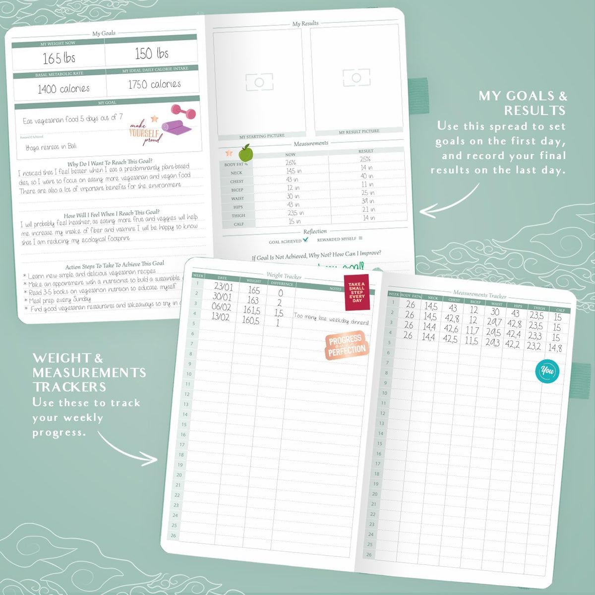 Legend Food Journal, Weight Loss & Meal Tracking Diary 5.8x8.3 Hot Pink
