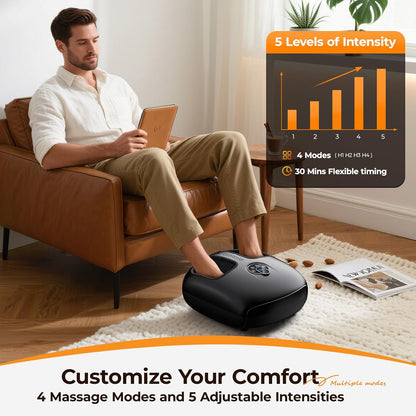 Foot Massager with Heat, 4 Modes & Vibration & Compression & Rolling for Feet Toes Relief, Electric Shiatsu Foot Massager with Remote, Fits Up to Men's Size 12, Gift for Women Men Father's Day