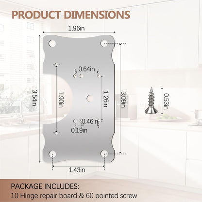 Metal Hinges Repair Fixing Plates with Screw for Kitchen Cupboard Door | Cabinet Hinge Repair Plate, Hinge Repair Board With screws 10-Pcs
