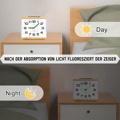DTKID Large Alarm Clock for Bedside, Silent Non-Ticking Analog Clock with Night Light, Battery Powered, Gradually Increasing Alarm for Heavy Sleepers, Seniors