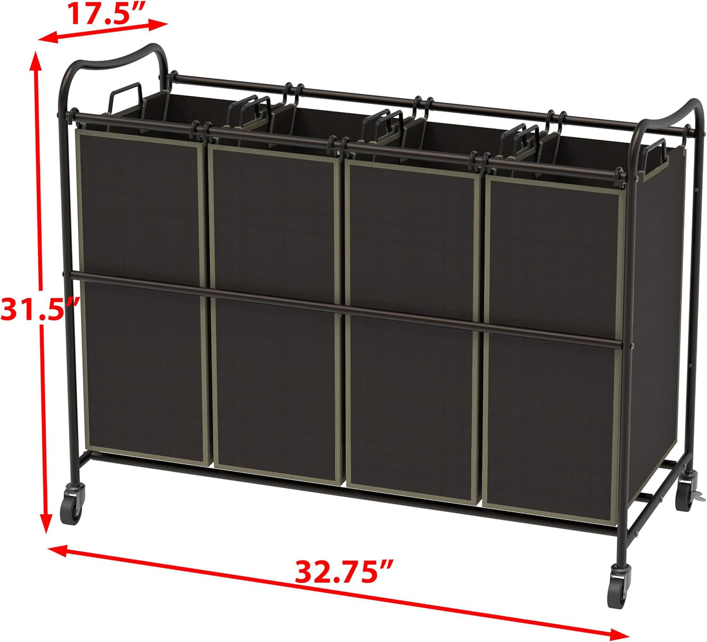 Simple Houseware 4-Bag Heavy Duty Laundry Sorter Rolling Cart, Dark Grey | Removable Bags and Lockable Wheels for Laundry Room Organization