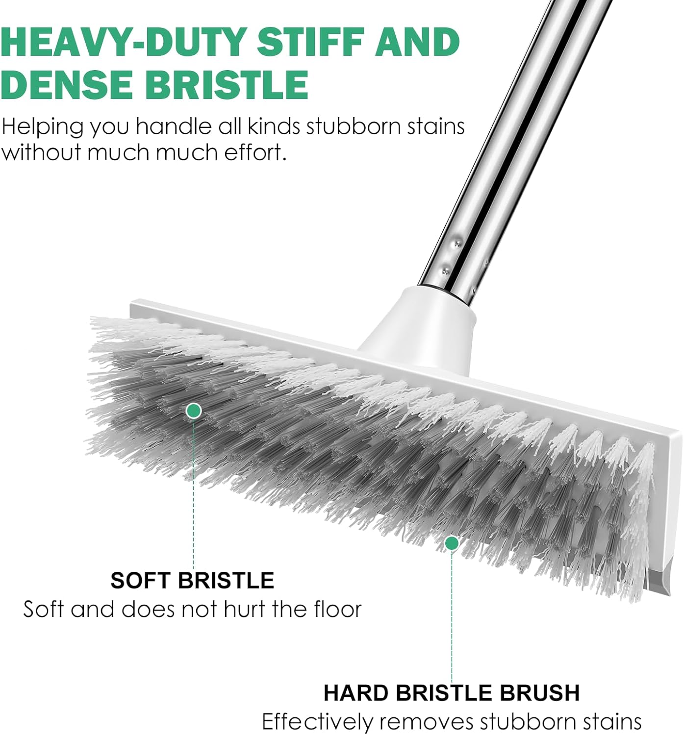 SetSail Floor Scrub Brush with 51-Inch Long Adjustable Handle 2 in 1 Scrape Brush Stiff Bristle Floor Scrubber for Cleaning Shower Bathroom Garage Kitchen Wall Deck Tub Tile | 2 in 1 Scrape Brush Stiff Bristle Floor Scrubber for Cleaning Shower Bathroom