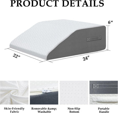 8" Leg Elevation Pillow, Memory Foam Wedge Pillow for Leg & Knee Support | Knee, Hip & Ankle Support. Elevates Legs For Comfortable Sleeping, Resting, And Recovery With A Supportive Wedge Shape.