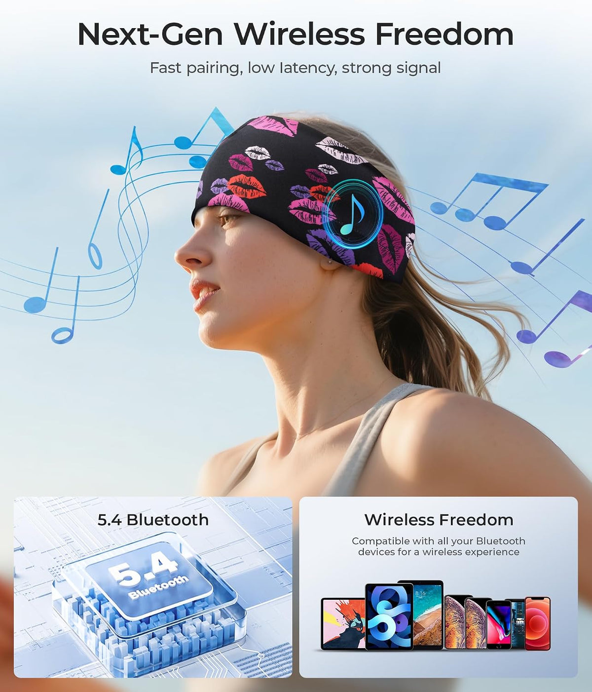 LOVE EYE Sleep Sport Headphones Wireless Bluetooth 5.4 Headband Headphone