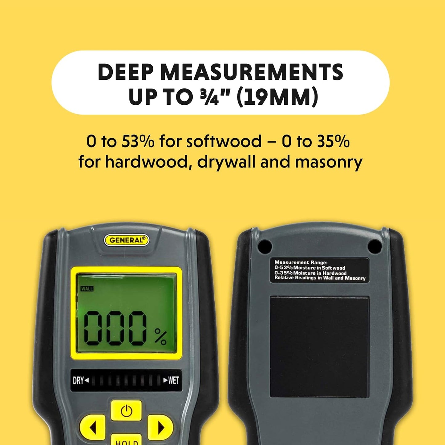 General Tools MMD4E Moisture Meter for Wood, Walls & Water Leak Detection | Pinless wood moisture meter for drywall & walls. Detects mold & humidity. Water leak detector for home moisture testing.