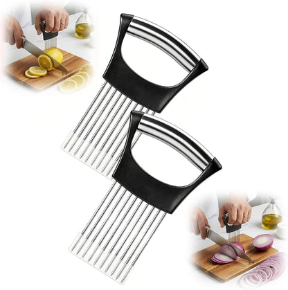 Onion Slice Holder, Stainless Steel Onion Holder for Slicing with Protective Case,Chopper Slicing Assistant Tool for Meat, Onion, Potato, Tomato,Lemon - Kitchen Gadgets (1 Pack)