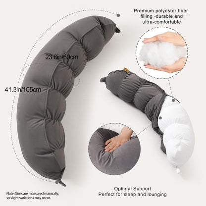 Peallow(Pat. Pend) – Long Round Body Pillow for Adults, Bolster Pillow for Sleeping, Soft and Supportive Pillow for Sleeping & Lumbar Support (Green-White, 29.5")