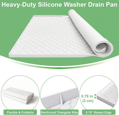 33 x 31 Inch Washing Machine Drain Pan, Silicone Washer Pan, Grey | 2cm Raised Waterproof Edge, Washer and Dryer Mat for Floor Protection, Fits Standard & Large Washers Up to 5.0 Cu.Ft.