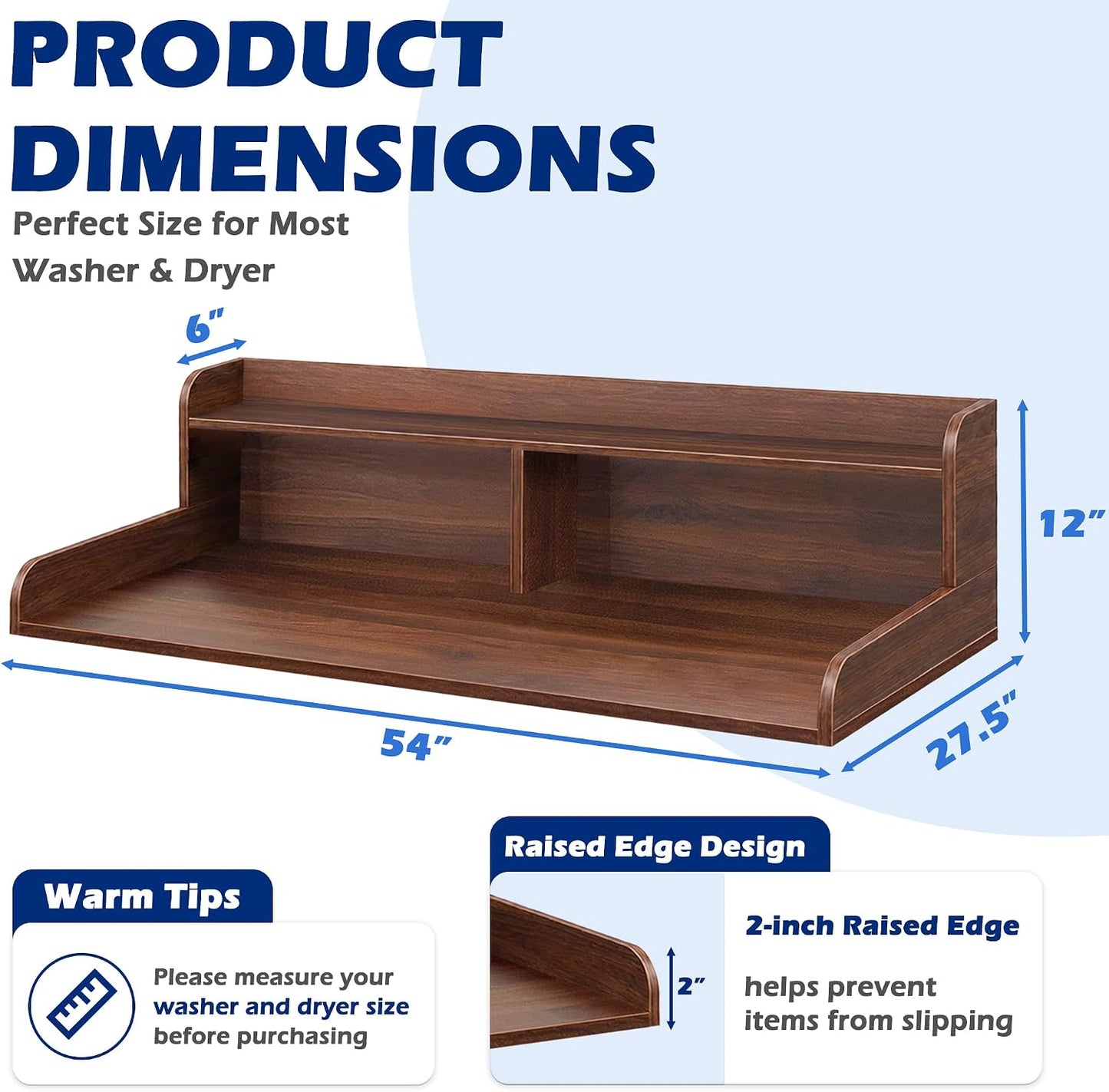 Royxen Laundry Countertop with Storage Universal Fit, Washer and Dryer Countertop with Shelf, Laundry Room Storage, 2-Tier Shelf (Oak)