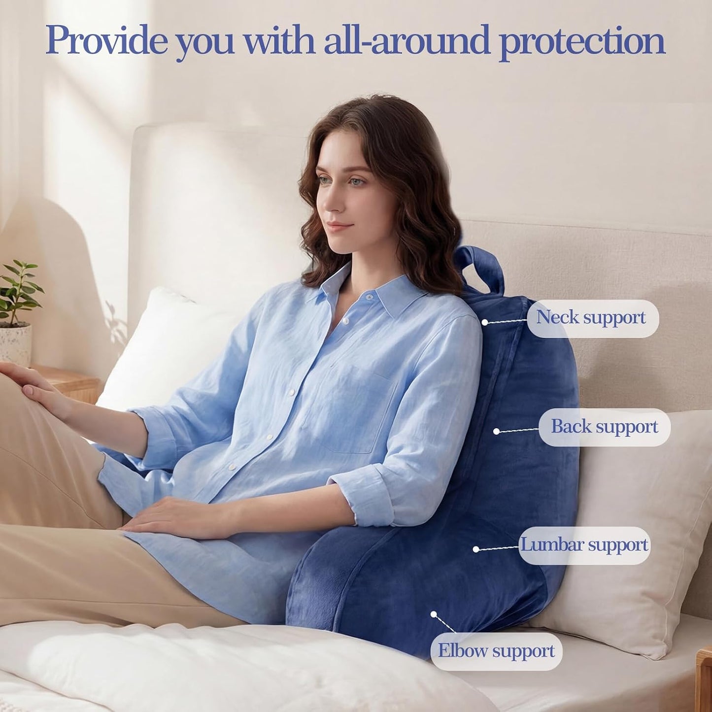 Reading Pillow for Bed with Arm Support, Large Backrest Cushion for Sitting Up in Bed, Plush Ergonomic Back Pillow for Reading, Watching TV, Gaming & Relaxing,Pillow with Shredded Memory Foam,Grey