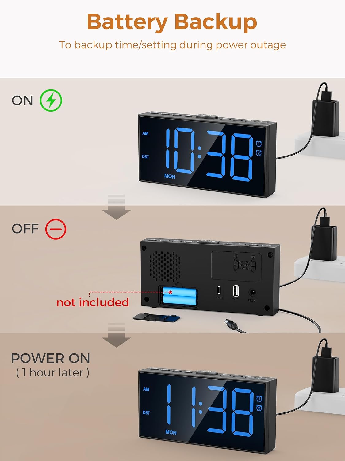 Vibrating Alarm Clock for Heavy Sleepers with Bed Shaker, 116dB Dual Alarms
