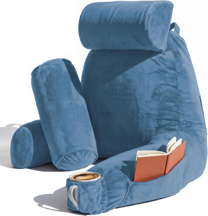 Nestl Reading Pillow with Shredded Memory Foam, Designed for Sitting Up in Bed and Couch, Back and Arms Adjustable Support for Adult & Teens Backrest Pillows for Reading, with Washable Cover Dark Grey