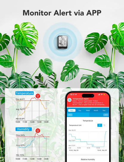 GoveeLife Bluetooth Hygrometer Thermometer H5104, LCD Digital White 2-Pack | Indoor temperature monitor with APP alert & 2-yr data storage export, humidity meter for greenhouse/wine cellar/bedroom