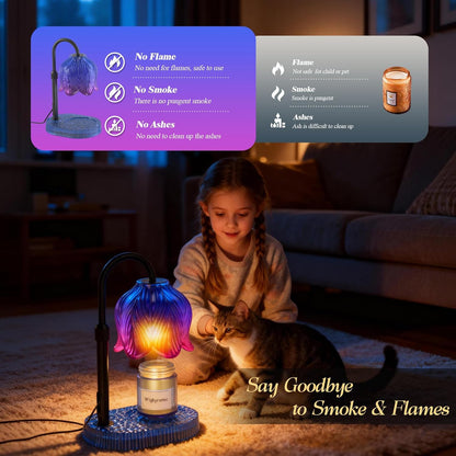 Flower Candle Warmer Lamp, Timer & 4-Level Dimmer, Adjustable Height | Flameless Electric Wax Warmer for Jar Candles, Includes 2 Bulbs, Pink, Home Decor Gift for Mom & Women, Housewarming