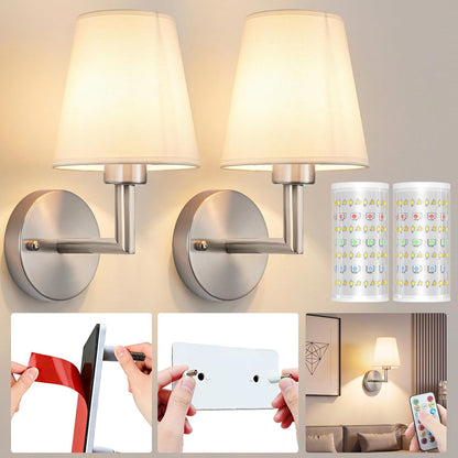 Nekhung Battery Operated Wall Sconce, Peel and Stick Sconces Set of 2