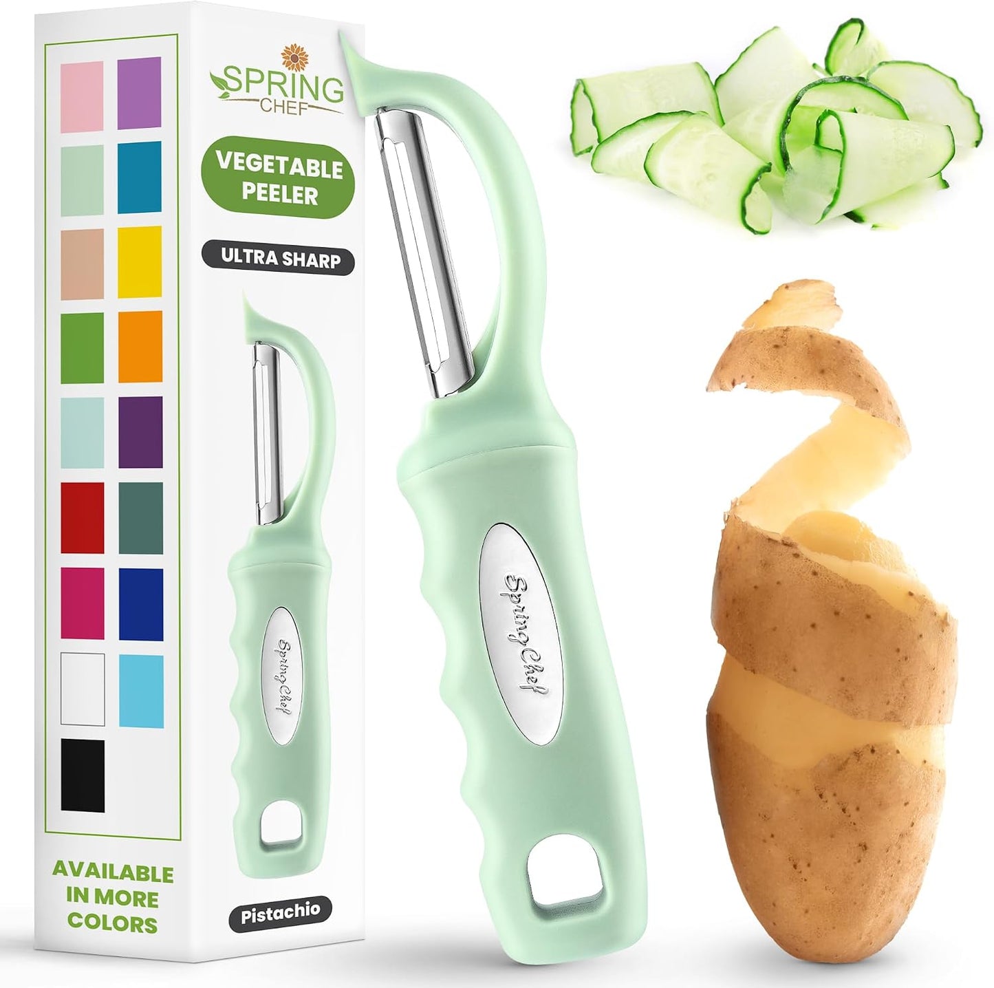 Spring Chef Swivel Potato Peeler for Kitchen w/ Soft Grip Handle, Mango | Premium Vegetable Peeler w/ Sharp Stainless Steel Blades, Multifunctional Food Peeler for Apple, Carrot, Cucumber, Fruit