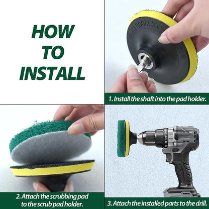 4 Inch Drill Powered Brush Tile Scrubber Scouring Pad Cleaning Kit | Disc Pad Holder with 6 Abrasive Buffing Pad, 2 Stiffness, 1/4" Hex Shank, for Kitchen Bathroom Grout Carpet Tub Grill Tile