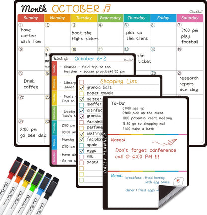 Magnetic Dry Erase Weekly Calendar for Fridge - Large 17"x12" Magnetic Weekly Planning Board with Hourly Time Slots - 6 Extra Fine Point Markers Included