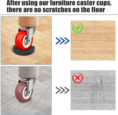 Furniture Stopper, 4 Pack 3"x3" Wheel Stoppers Bed Stoppers Furniture Caster Cups - Premium Solid Rubber Caster Cups Fits to All Floors & Wheels of Sofas, Beds, Chairs, Prevents Scratches
